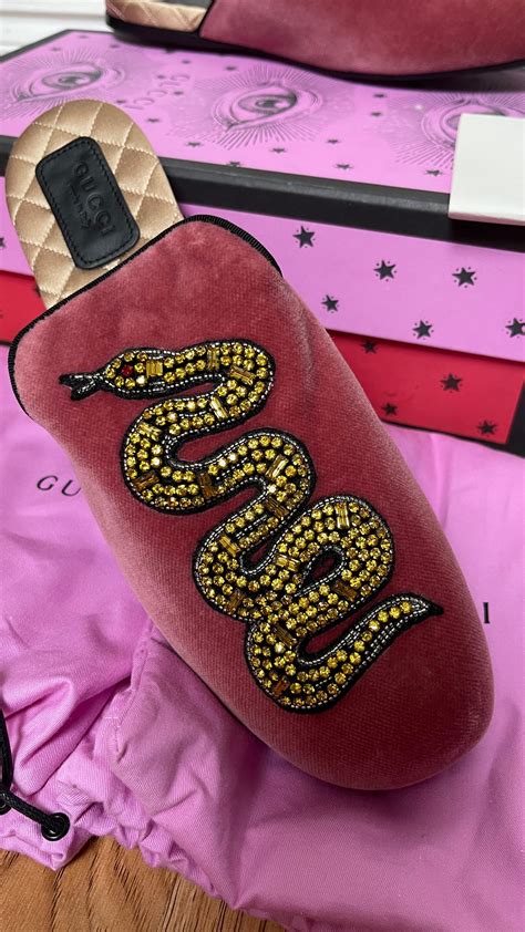 gucci snake slippers|Gucci Snake Velvet Lawrence Slippers with Crystal Snake.